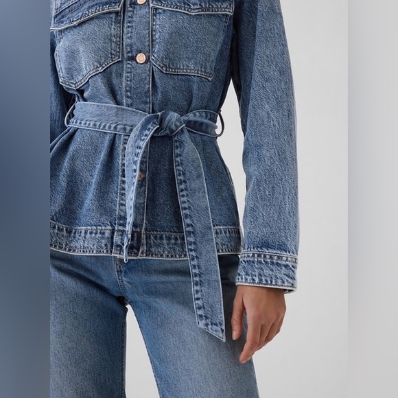 GAP Belted Tencel Blend Denim Jacket Small Tall Washwell NWT - Picture 2 of 13